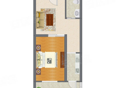 1室1厅 58.86平米户型图