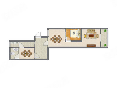 1室2厅 53.70平米户型图