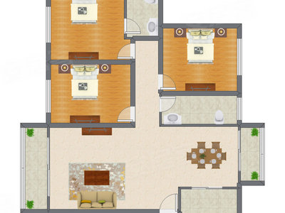 3室2厅 144.00平米户型图