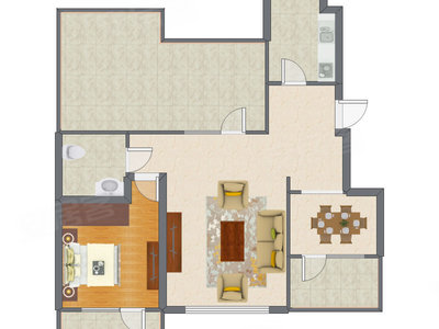 1室2厅 79.86平米户型图