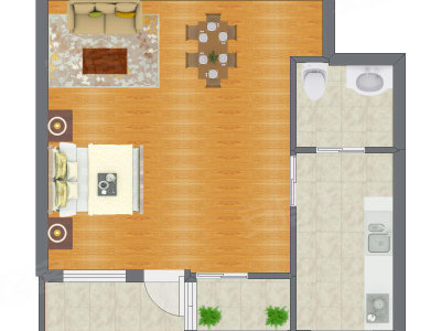 1室0厅 56.64平米户型图