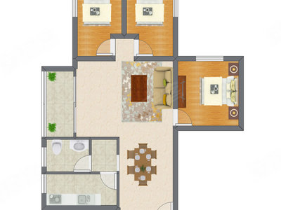 3室2厅 98.56平米