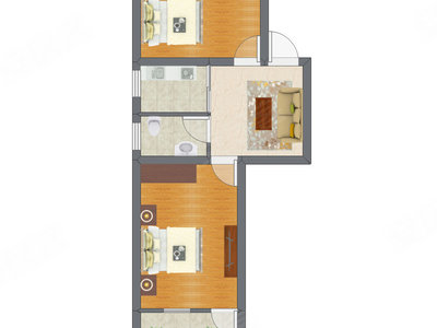 2室1厅 36.83平米户型图