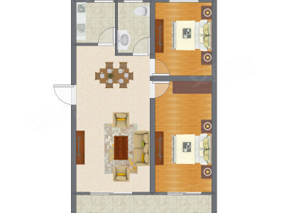 2室2厅 61.65平米户型图