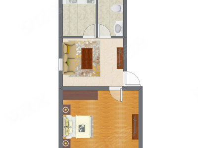 1室1厅 39.13平米户型图