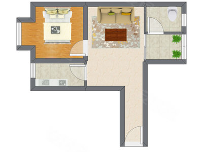 1室1厅 50.18平米户型图