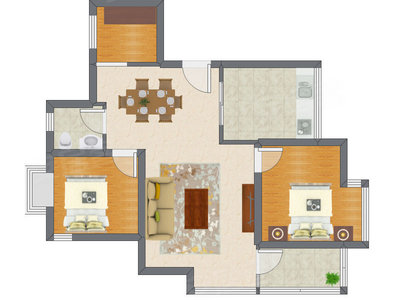 2室2厅 83.63平米户型图