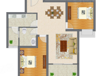 2室2厅 91.29平米户型图
