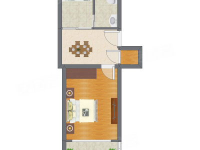 1室1厅 47.64平米户型图