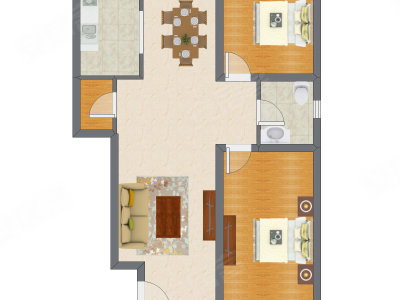 2室2厅 96.88平米户型图