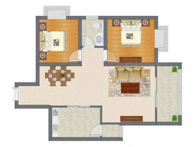 2室2厅 91.36平米