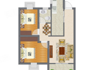 2室2厅 47.69平米户型图