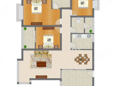 3室2厅 130.81平米户型图