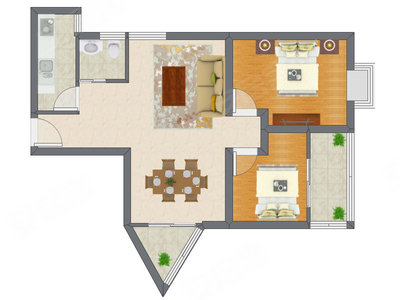 2室2厅 85.10平米户型图