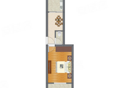 1室1厅 42.93平米户型图