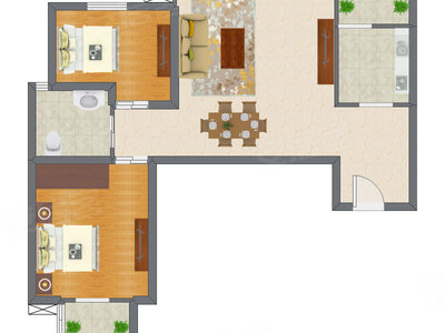 2室1厅 65.21平米户型图