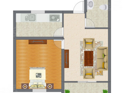 1室1厅 52.55平米户型图