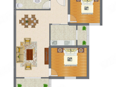 2室1厅 61.93平米户型图