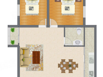 2室2厅 68.00平米户型图