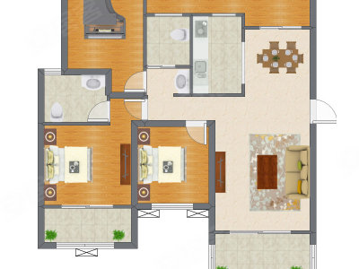 2室2厅 89.21平米户型图