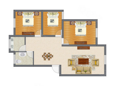 3室2厅 90.88平米户型图