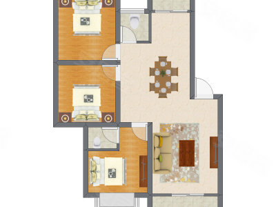 3室2厅 63.17平米户型图