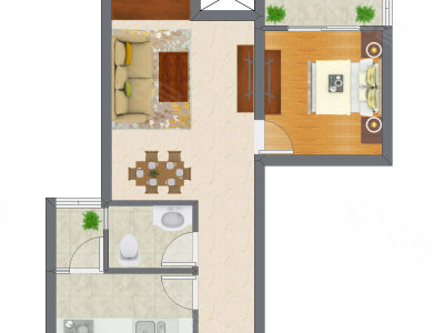 1室2厅 39.95平米户型图