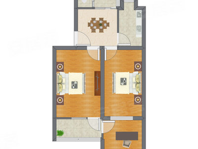 2室1厅 63.69平米户型图