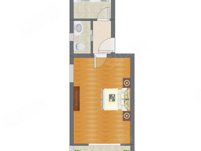 1室1厅 46.82平米户型图