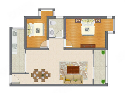 2室2厅 88.32平米户型图