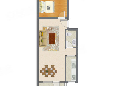1室2厅 64.14平米户型图