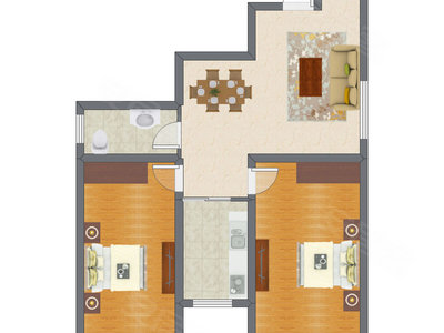 2室2厅 87.37平米户型图