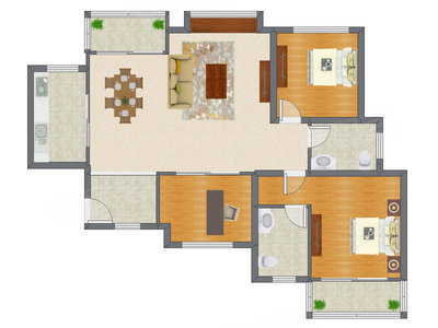 3室2厅 124.00平米户型图