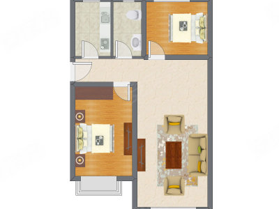 2室1厅 90.14平米户型图