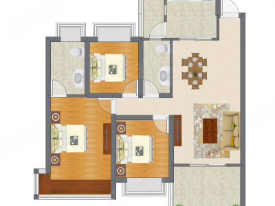 3室2厅 90.16平米户型图