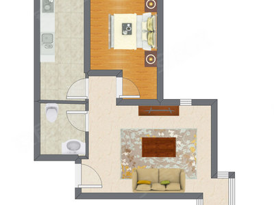 1室1厅 64.02平米户型图