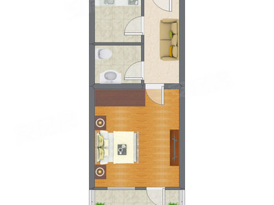 1室1厅 48.27平米户型图
