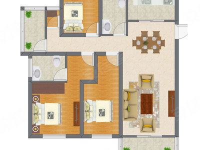 3室2厅 77.32平米户型图