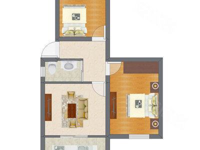 2室2厅 40.38平米户型图