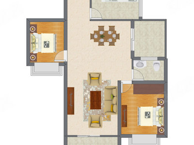 2室2厅 73.62平米户型图