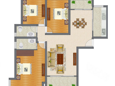3室1厅 96.80平米户型图