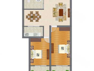 2室1厅 56.58平米户型图