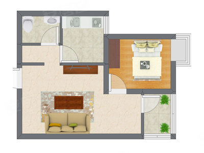 1室1厅 50.00平米户型图