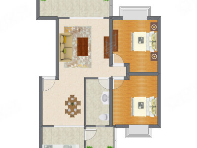 2室2厅 99.74平米户型图