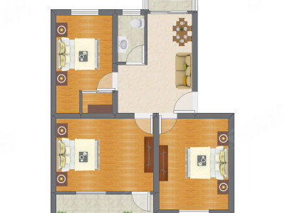 3室2厅 89.01平米户型图