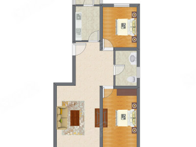2室1厅 86.63平米户型图