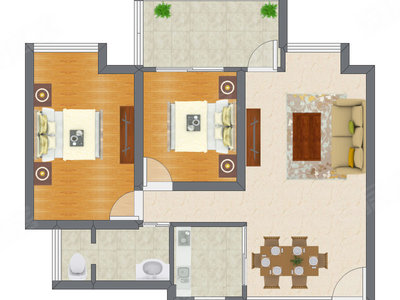 2室2厅 70.95平米户型图