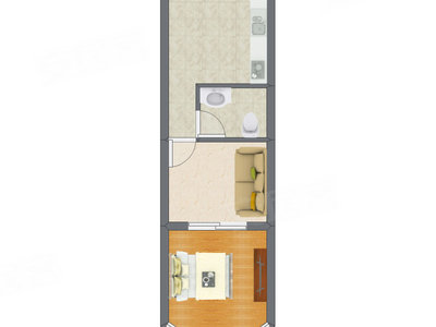 1室1厅 43.92平米户型图
