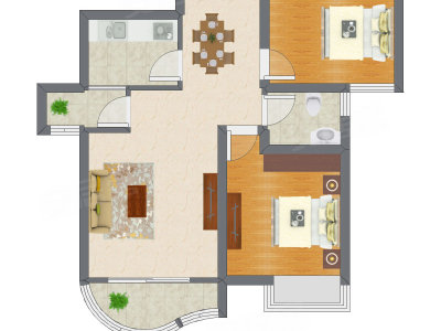 2室2厅 51.57平米户型图