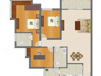 2室1厅 106.18平米户型图